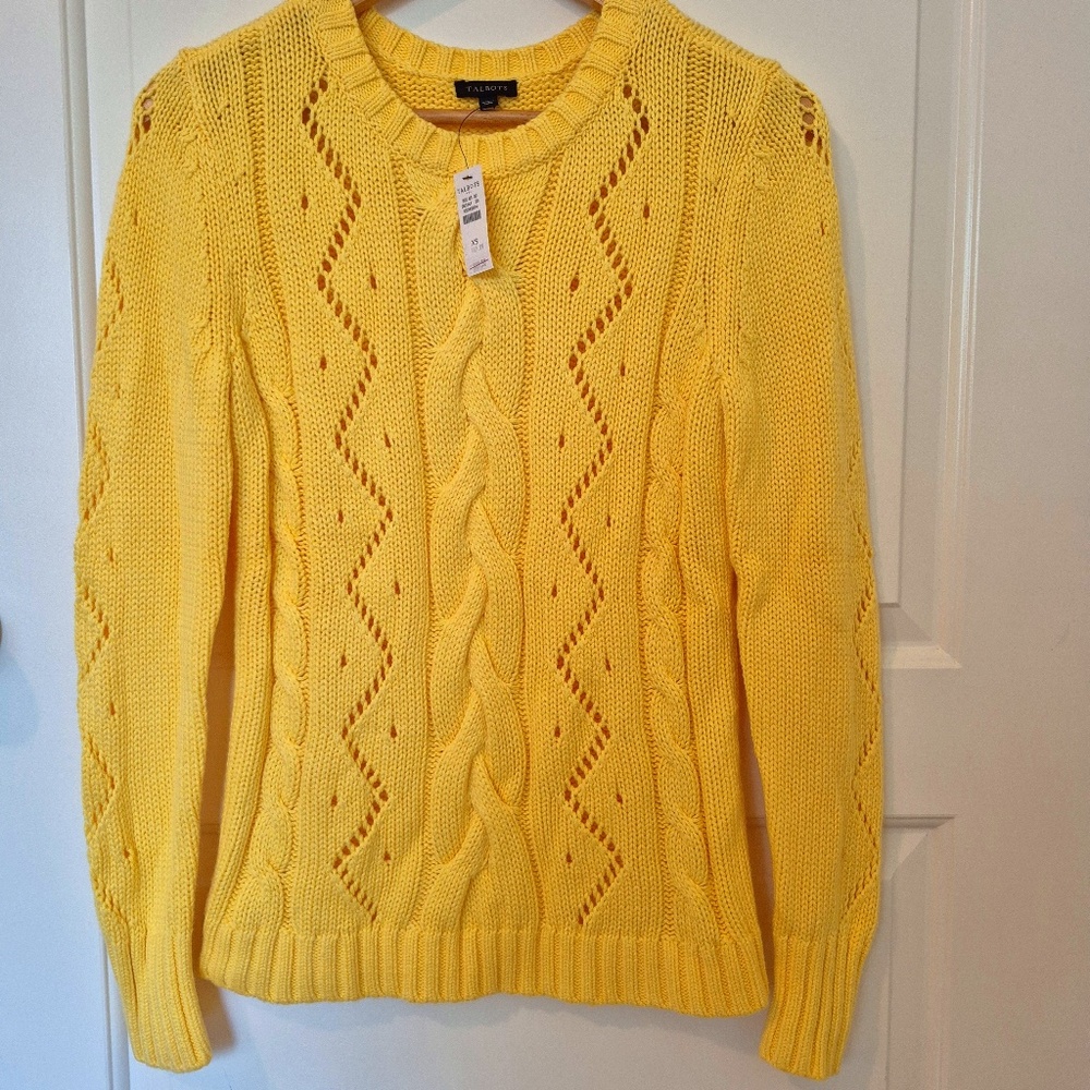 NWT! Talbots Women's Cable Knit Sweater, XS, Yellow